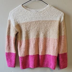 Place Medium Colorblock Crewneck Sweater - White, Tan, Pink, Fuchsia
